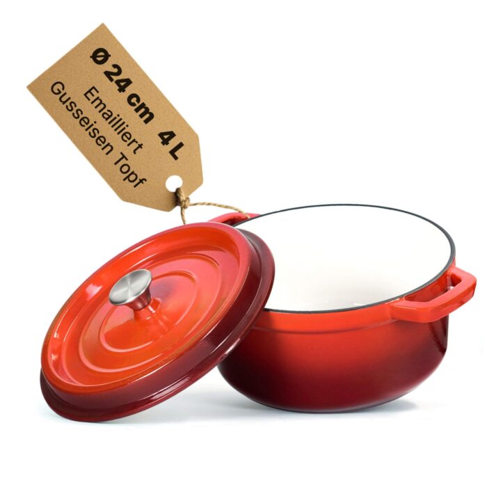 Brotbackform 4L Emaillierter Gusseisen Topf mit Deckel Ø24 cm Schmortopf Bräter Dutch Oven alle Herdarten Induktion Backofen gleichmäßige Hitzeverteilung Mit uns macht Einkaufen Spaß!