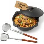 Gusseisen Kasan 22L eben NAMANGAN Deckel Campingtopf Kazan WOK Kessel Camping BBQ Asia Schaumkelle